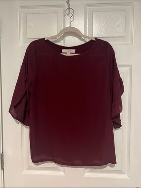 LOFT Burgundy Flutter Sleeve Blouse